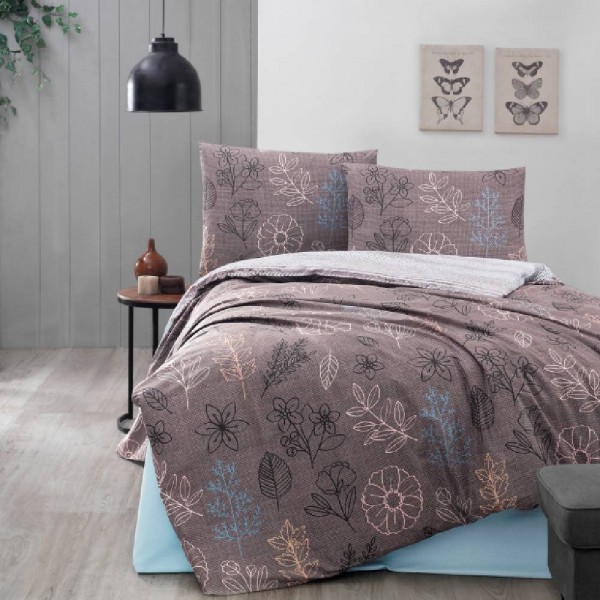 LAVEM 200X220 RANFORCE NEVRESİM TAKIMI-KAHVE