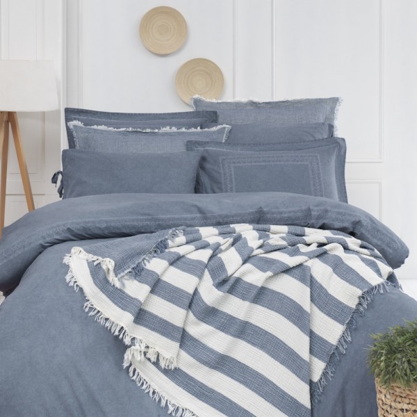 VİNTAGE & BEYOND MÜSLİN YATAK ÖRTÜSÜ-AZUL